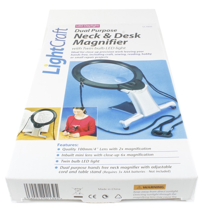 LightCraft Dual Purpose Neck & Desk Magnifier with Twin Bulb LED LC1850